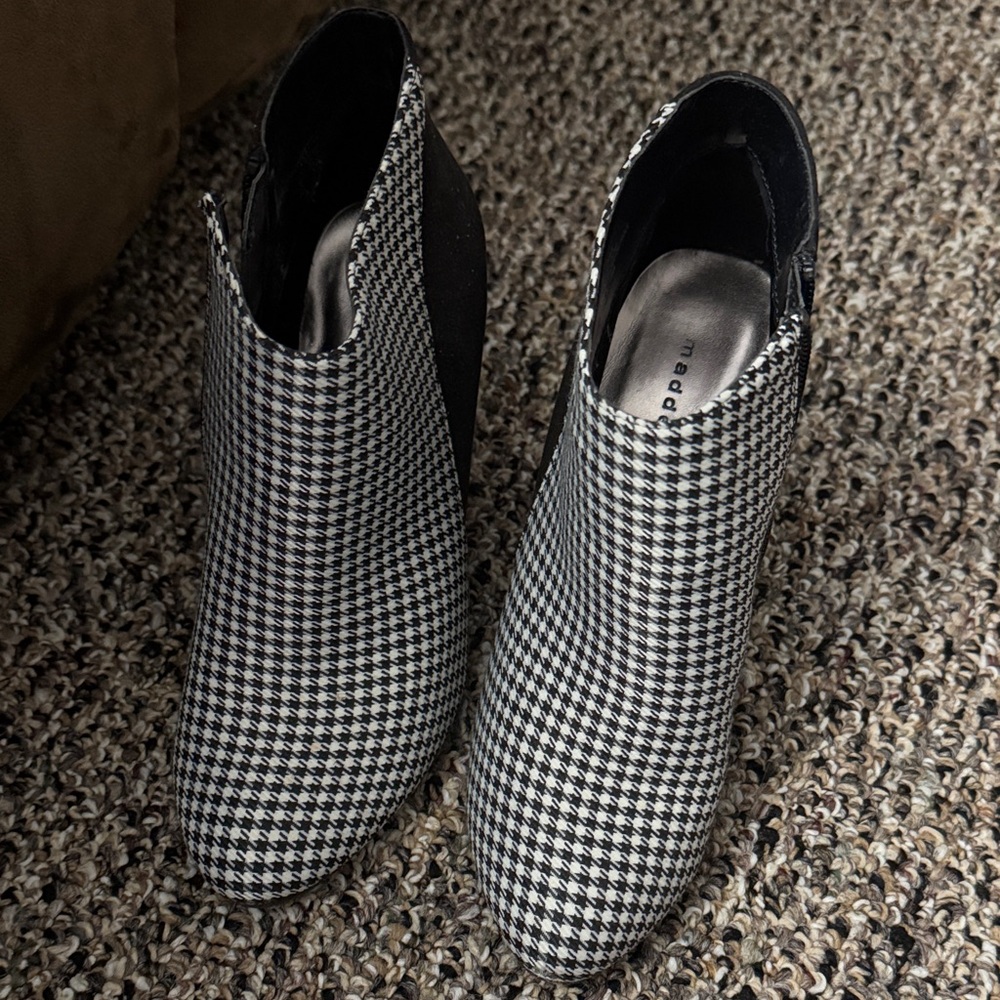 Madden Girl Houndstooth Ankle Boots in Black and White
